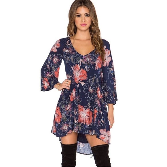 Free People Dresses & Skirts - Free People All Eyes On You Blue Floral Mini Dress Size 8